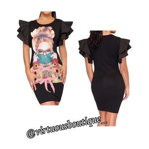 Black Graphic Printed Bodycon Dress